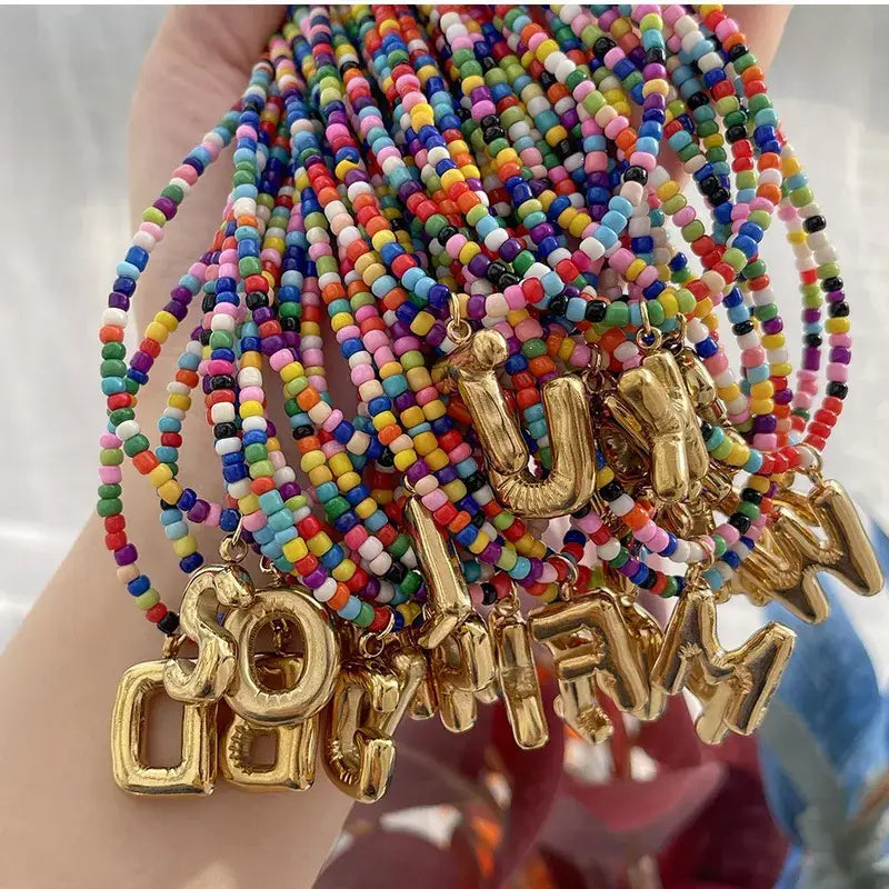 Gold Plated Initial Beaded Necklaces