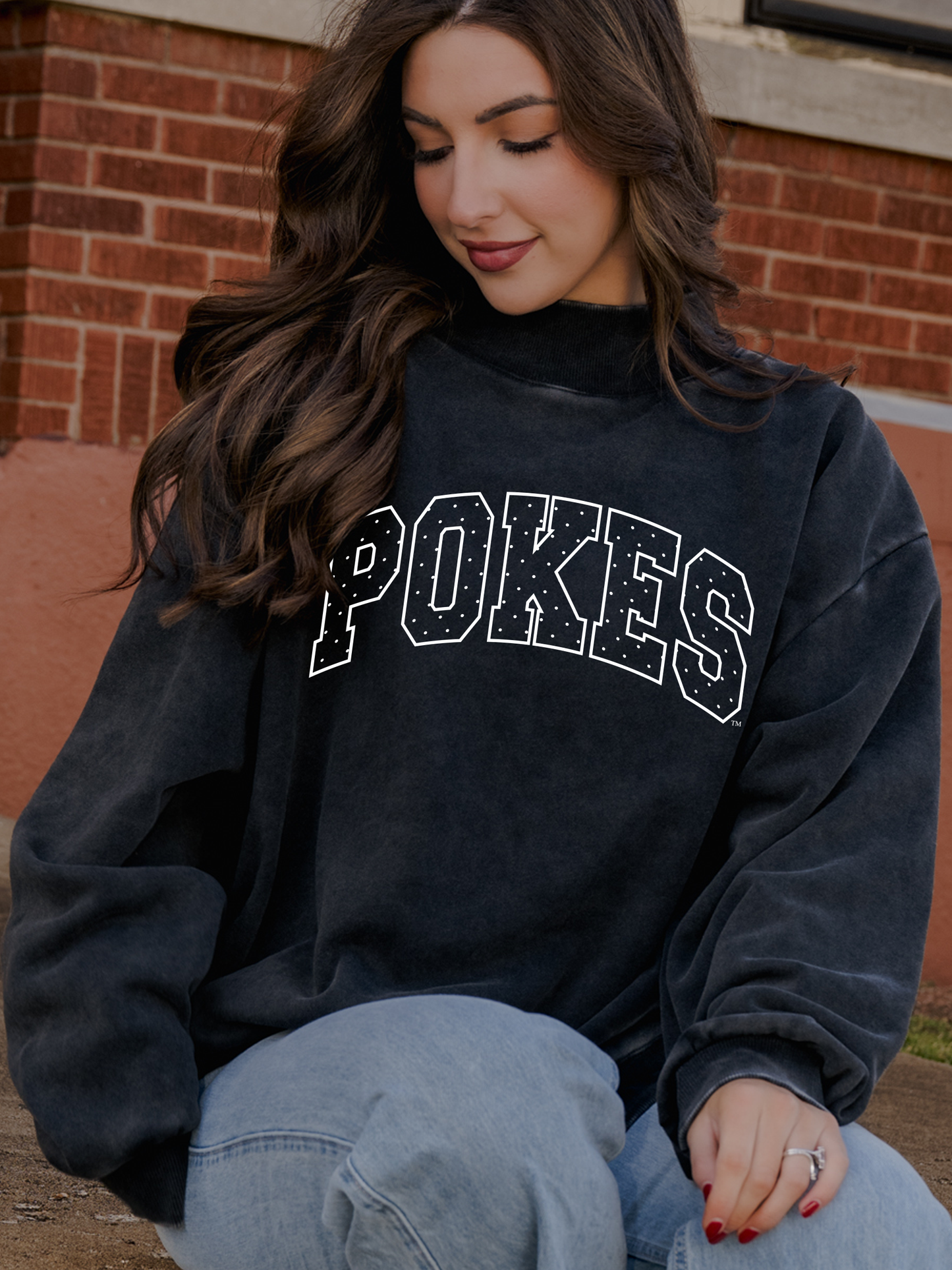 LivyLu - OSU Cowboys Polka Dot Puff Weekend Mock Neck Sweatshirt