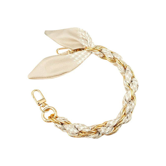 Gemelli - Gold Chain with Scarf Cream/Ivory Houndstooth - Short