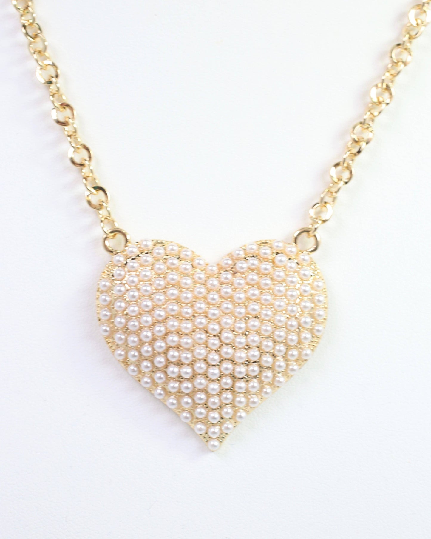 Caroline Hill - Cocos Pearl Pave Heart Necklace Gold