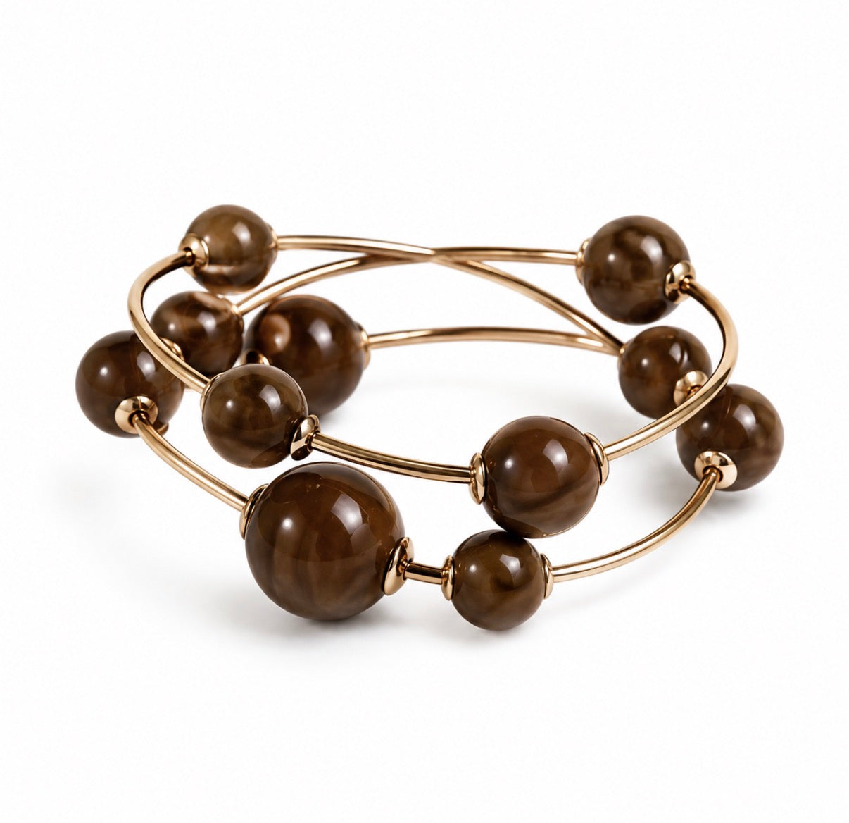 Brown Beaded Gold Bar Stretchy Bracelet