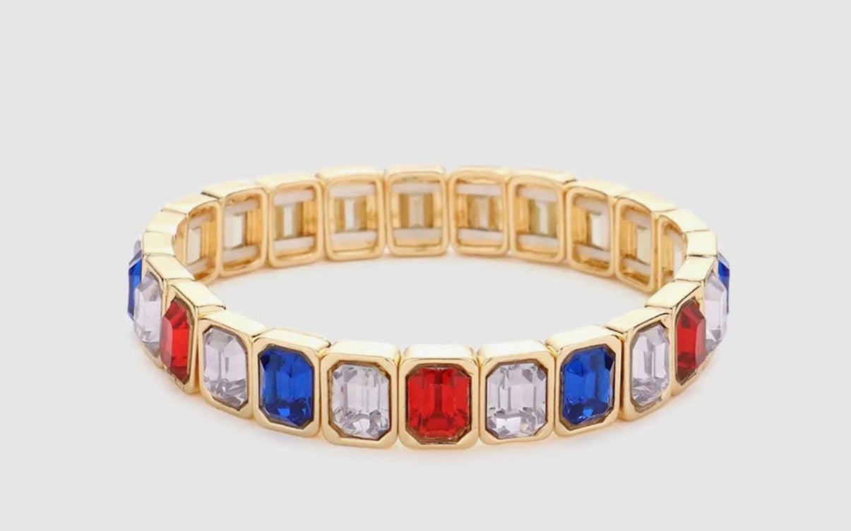 RWB- Emerald Cut Stone Stretch Bracelet