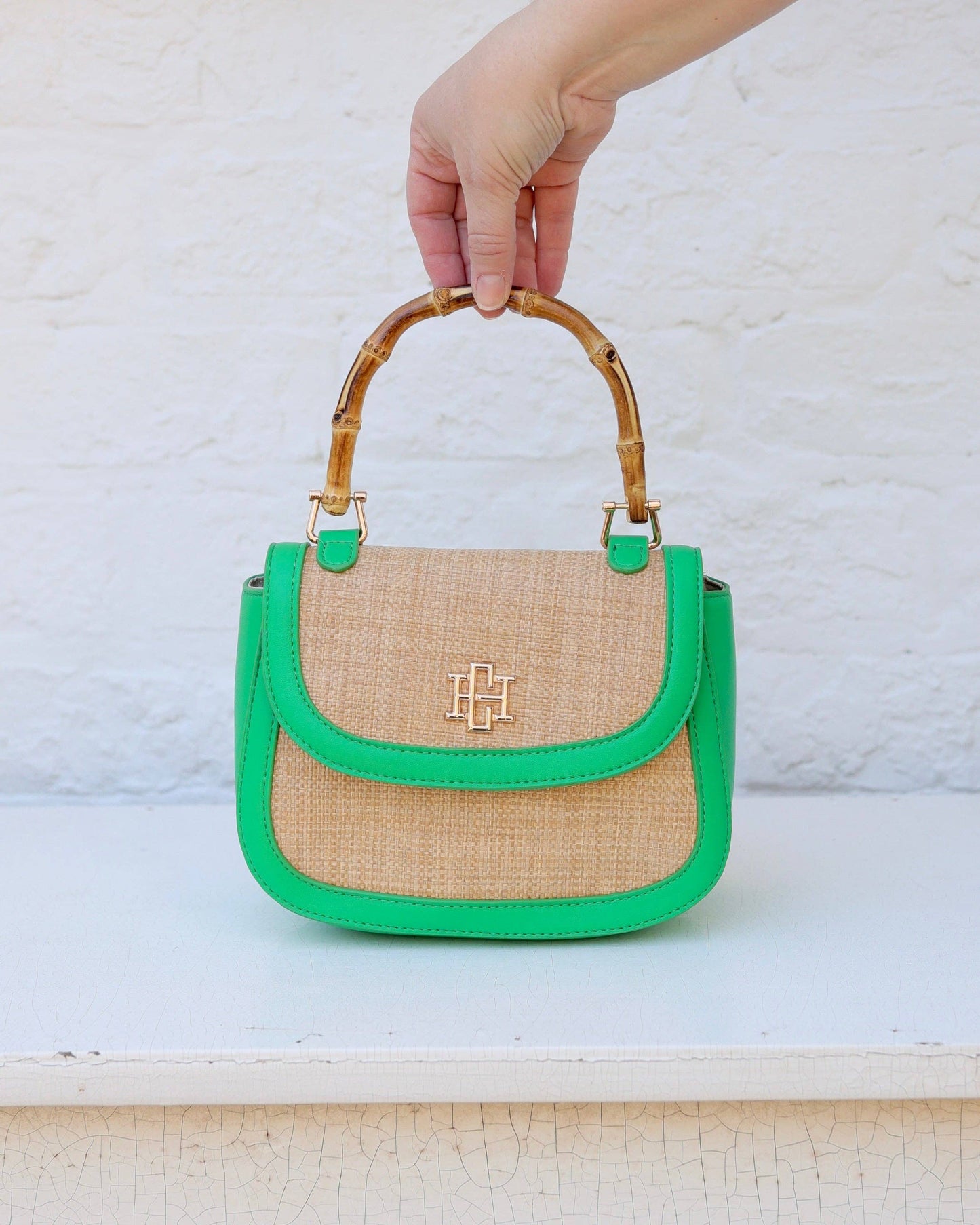Caroline Hill - Jessica Handbag Natural Kelly Green