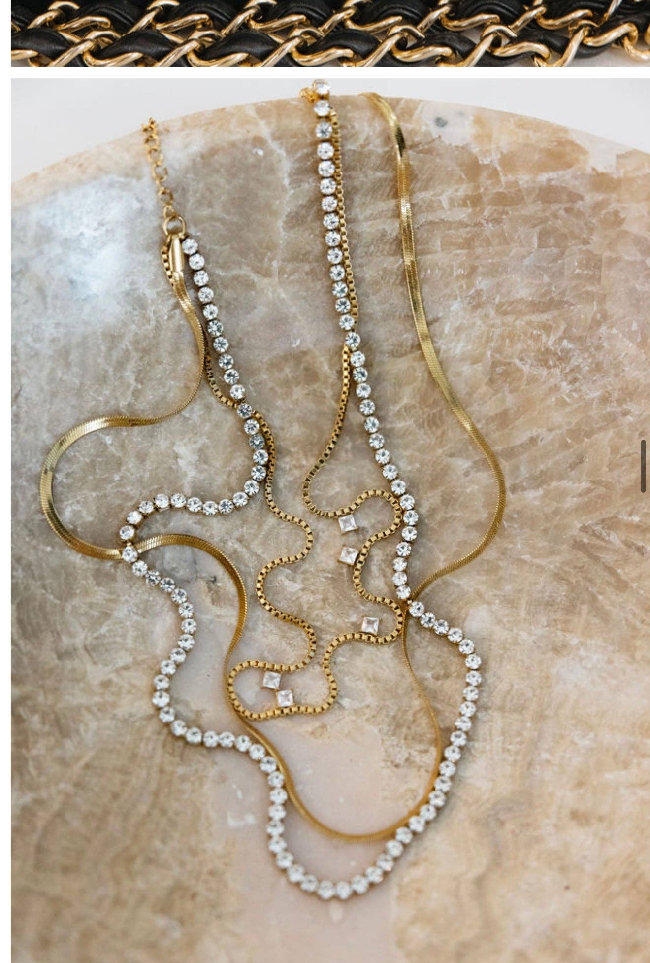 18k Gold Plated GOLD & RHINESTONE LAYERED NECKLACE