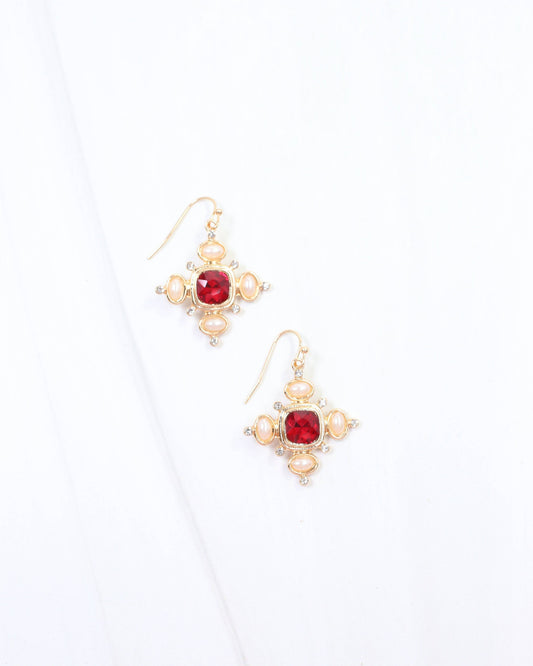 Caroline Hill - Red & Pearl Cross Earring