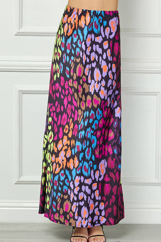 Colorful Leopard Print Long Skirt