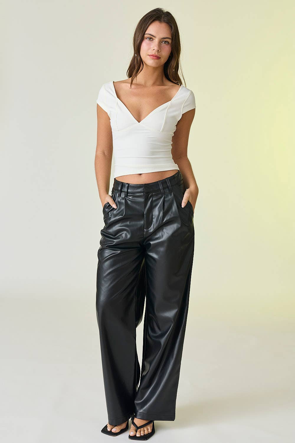 Faux Leather Wide-Leg Pants