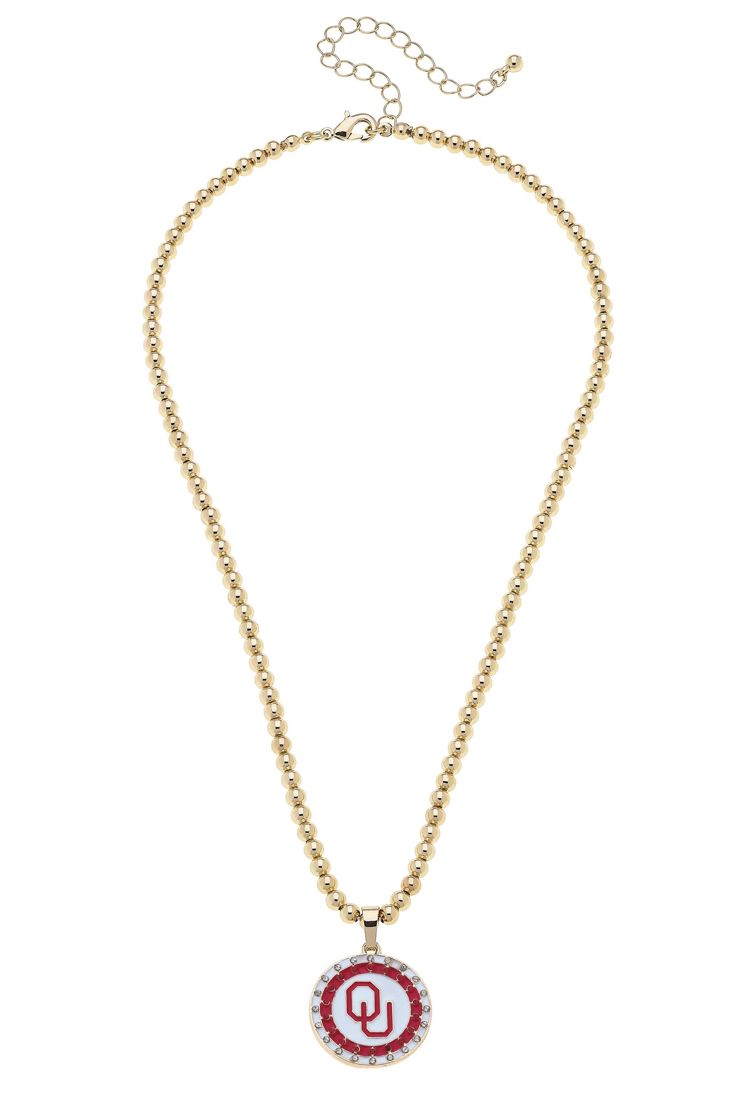 Oklahoma Sooners Pave Disc Necklace in Shiny Gold