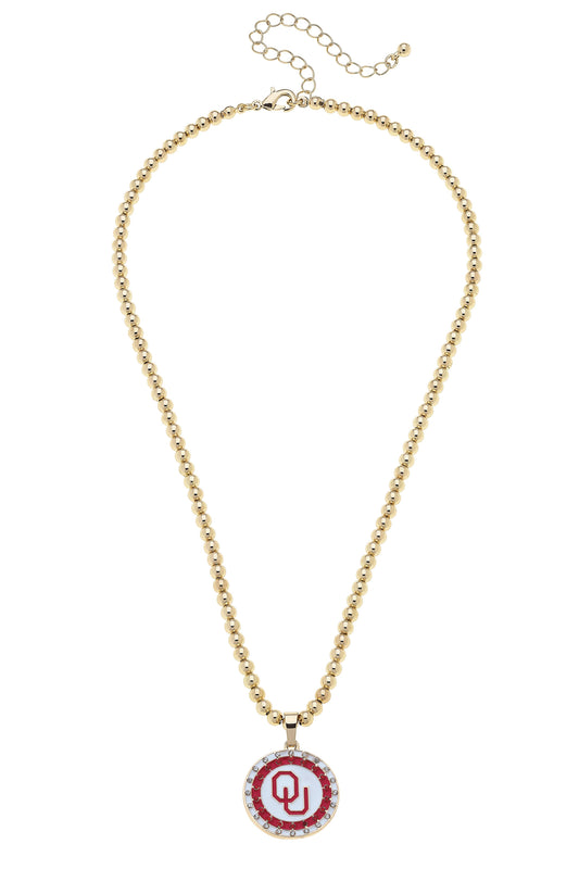 Oklahoma Sooners Pave Disc Necklace in Shiny Gold