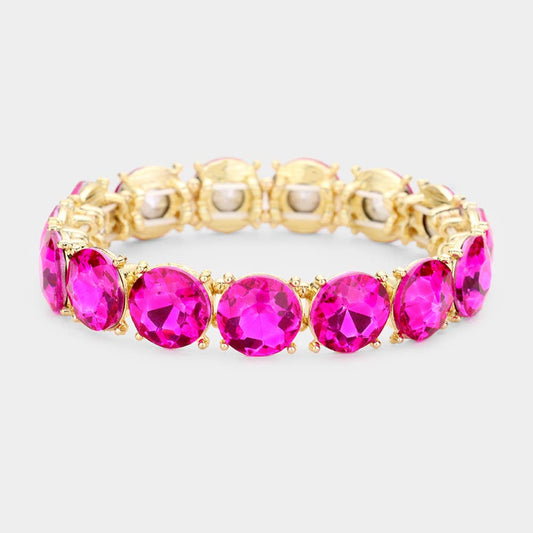 Pink Crystal Round Stretch Bracelet