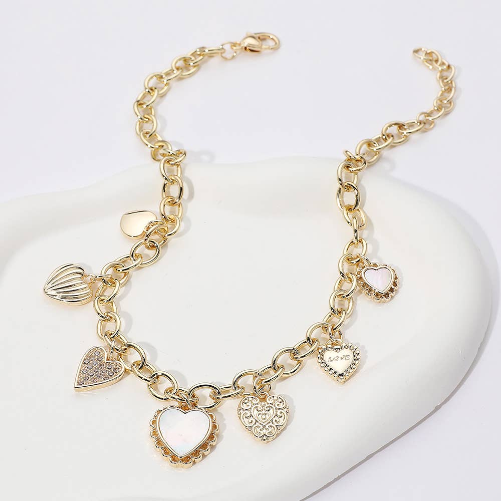14K Gold Plated CZ Mother of Pearl Heart Charm Necklace