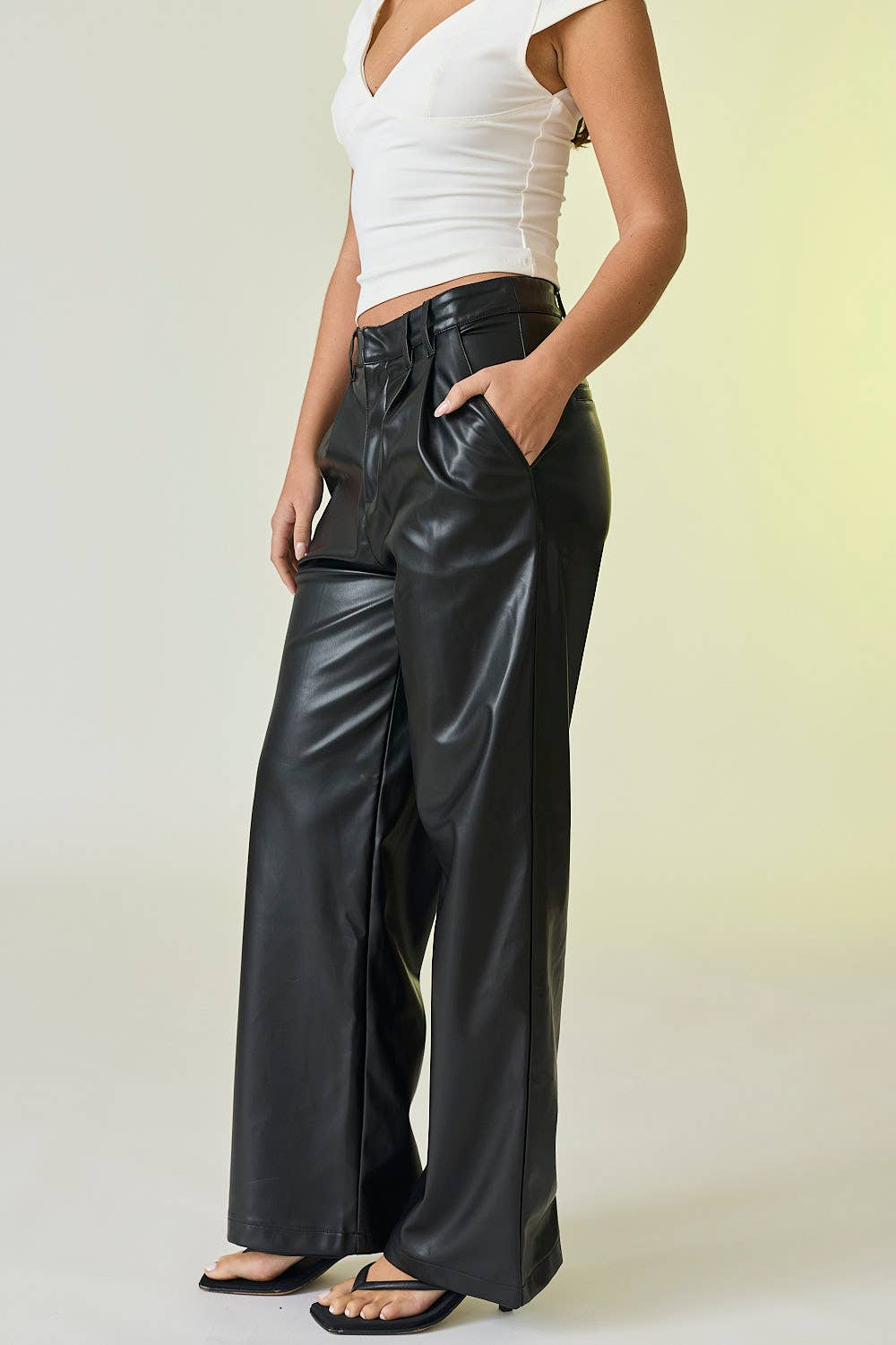 Faux Leather Wide-Leg Pants