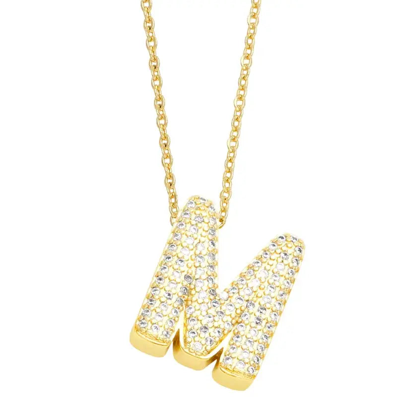 18K Gold Plated Rhinestone- Initial Necklaces