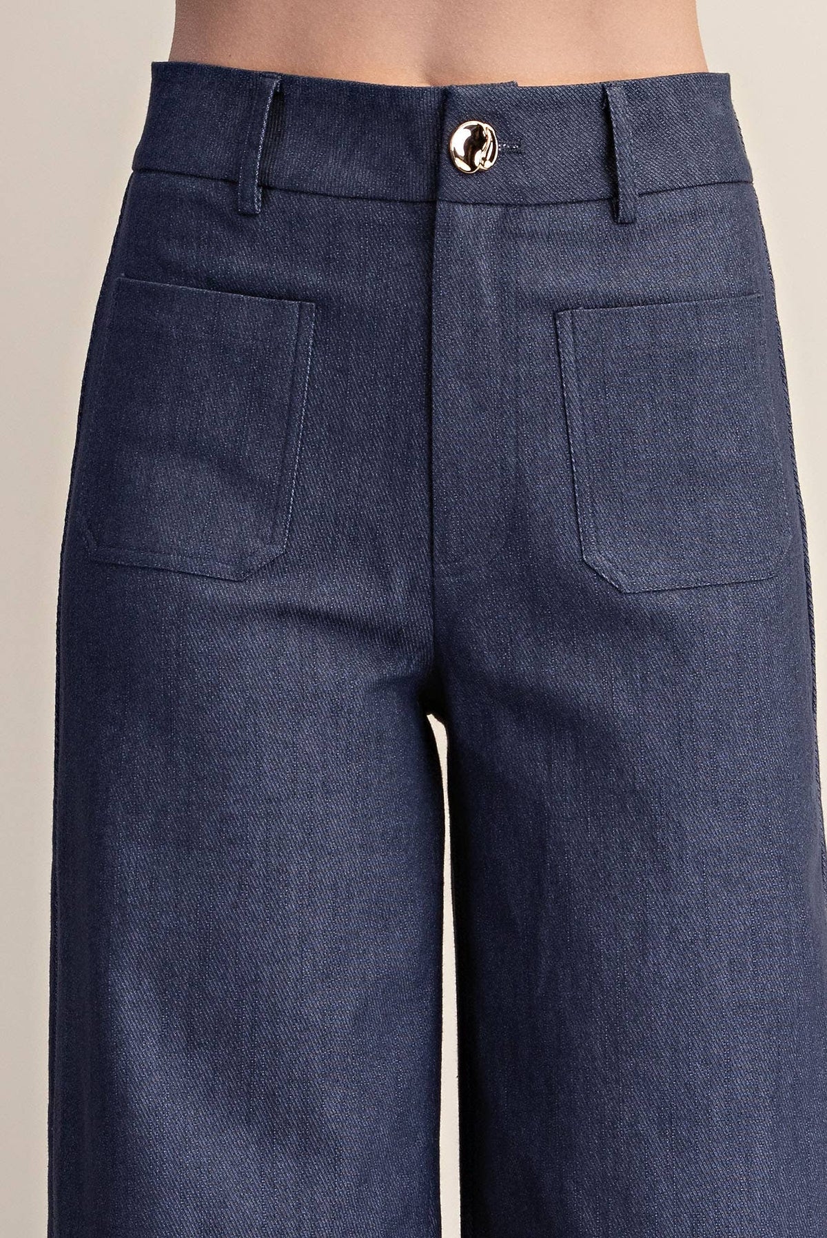 Dark Denim -Stretchy Jeans High Rise Front Pocket Wide Leg