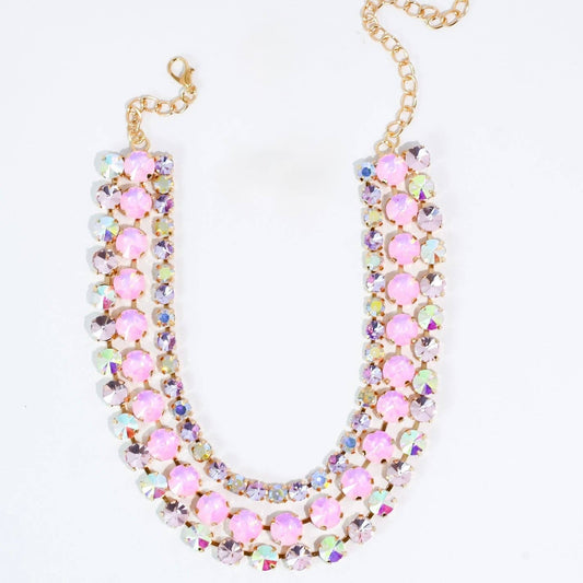 Light Pink-Three Strand Crystal Necklace