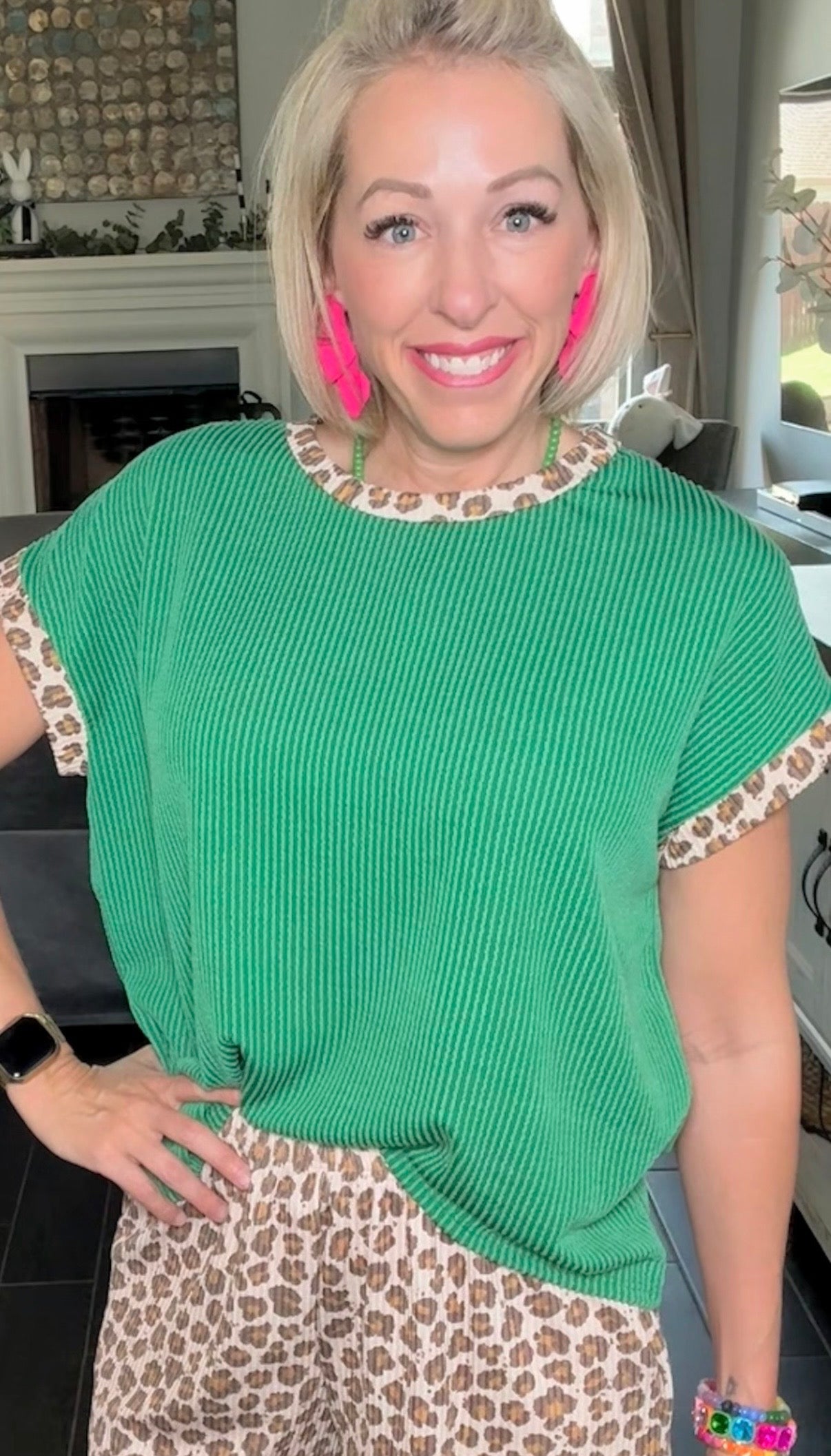 Green / Leopard Mix & Match Ribbed Luxe Top