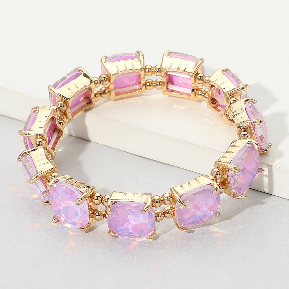 Clear -Cushion Cut Square Stone Stretch Bracelet