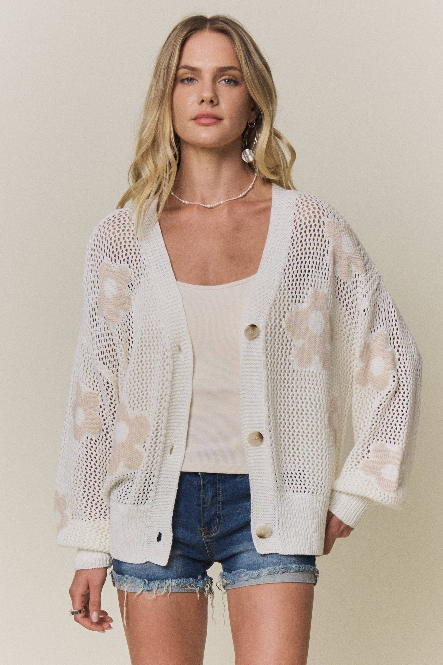 Ivory -FLORAL SWEATER CARDIGAN