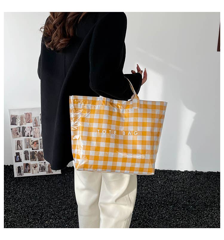 Yellow Plaid Large-capacity Tote Bag