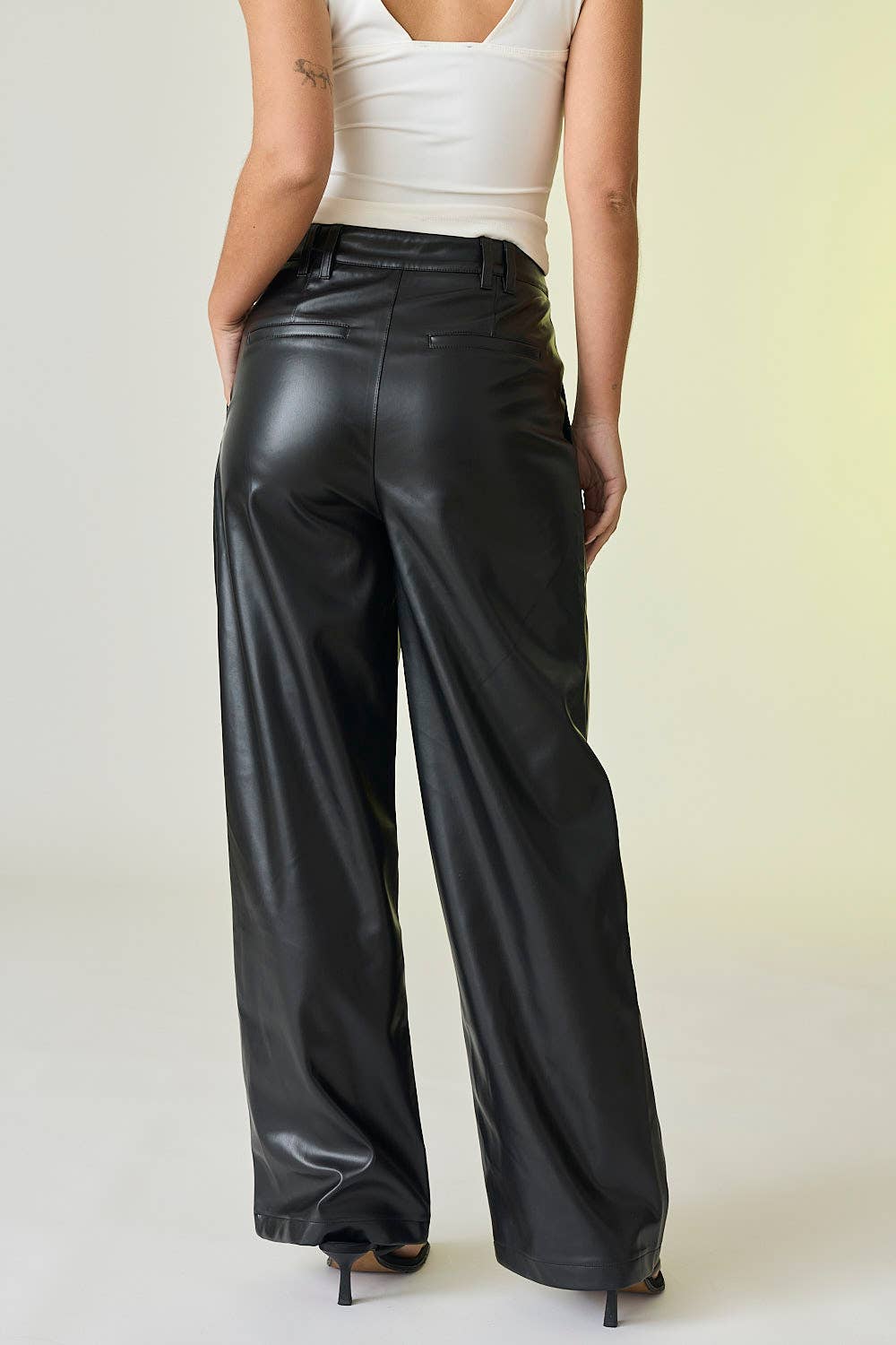 Faux Leather Wide-Leg Pants