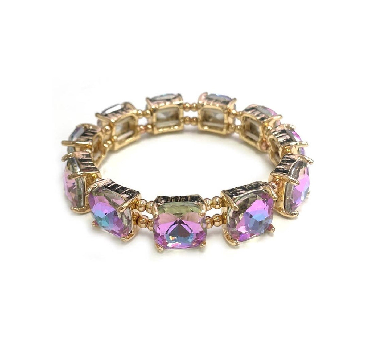 Lavender-Cushion Cut Glass Crystal Stretch Bracelet