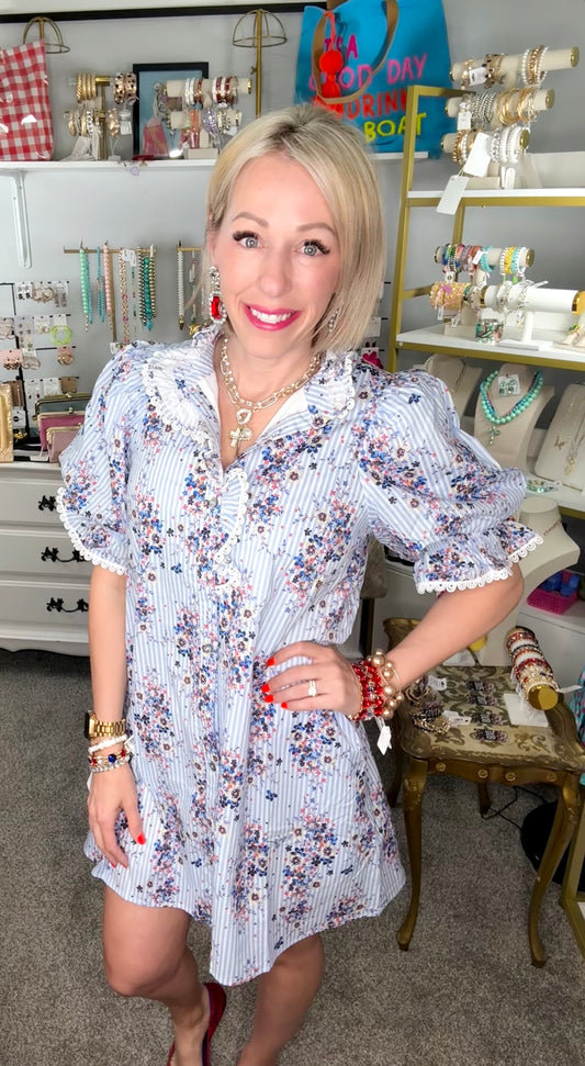 🇺🇸Red White & Blue Floral Dress