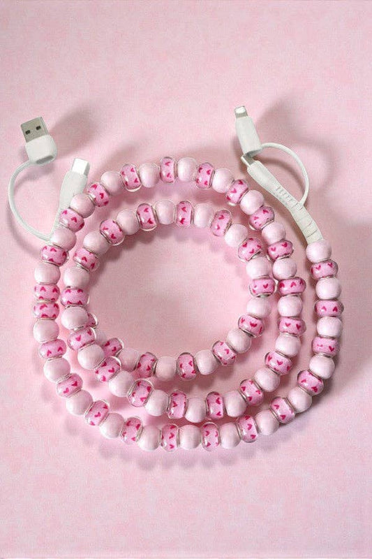 Pink Heart Beaded Charging Cord