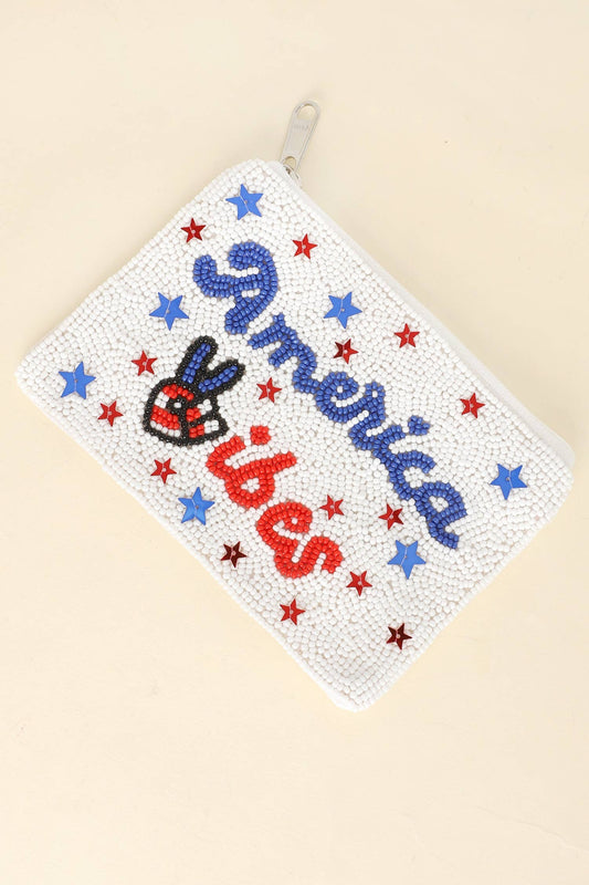 America Vibes Peace Sign Beaded Coin Bag