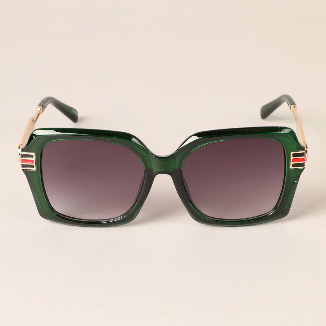 Women's Square Sunglasses with Green/Red Stripe