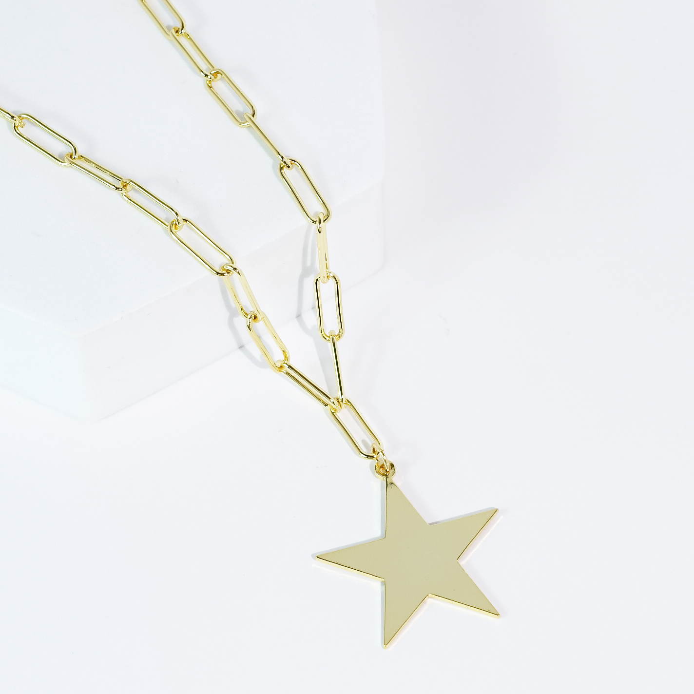 Star of the show necklace on paperclip chain