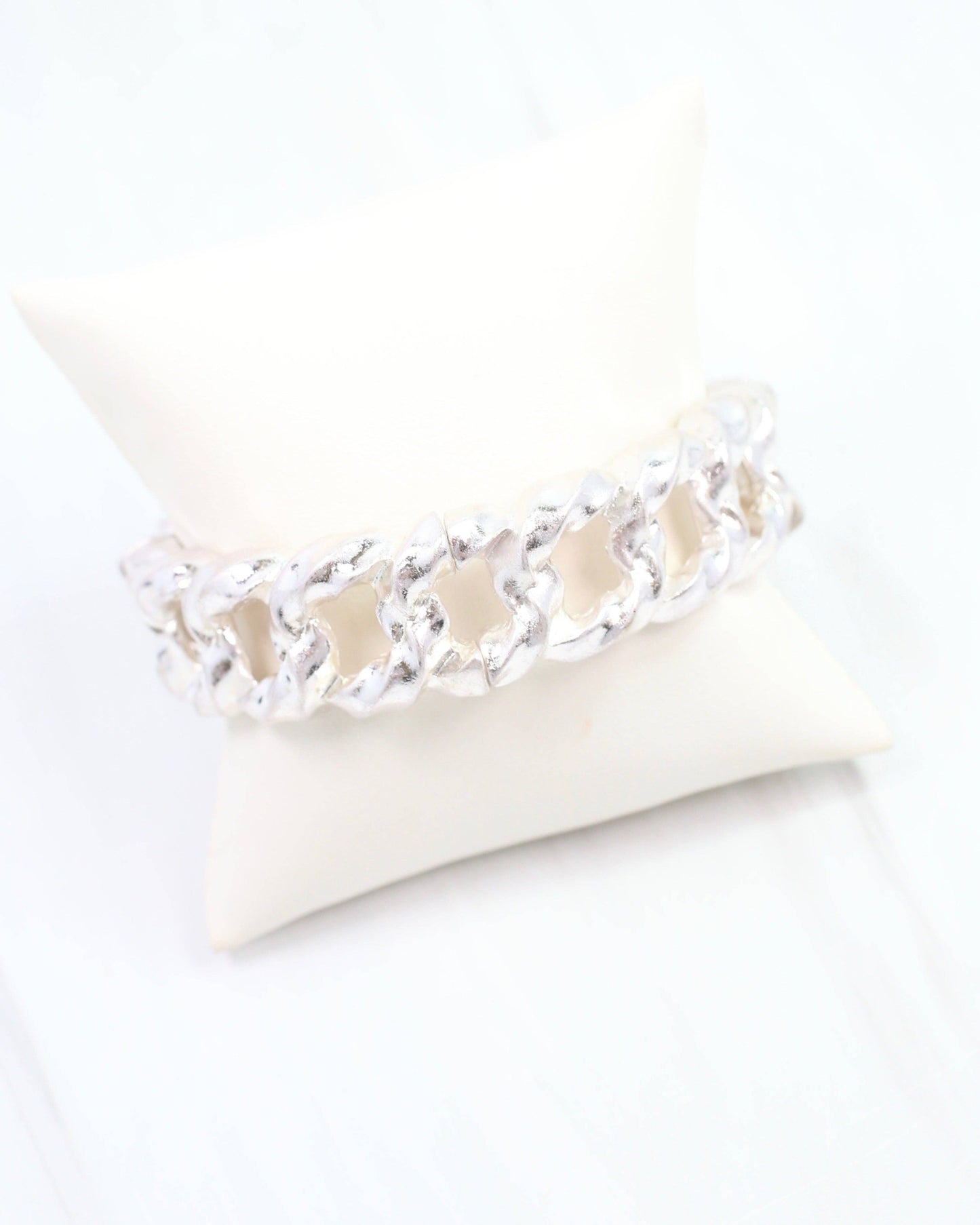 Caroline Hill - Poesy Link Metal Stretch Bracelet Worn Silver