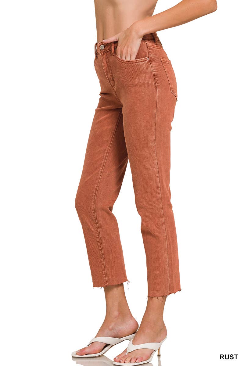Rust - Acid Washed High Waist Crop Straight Pants