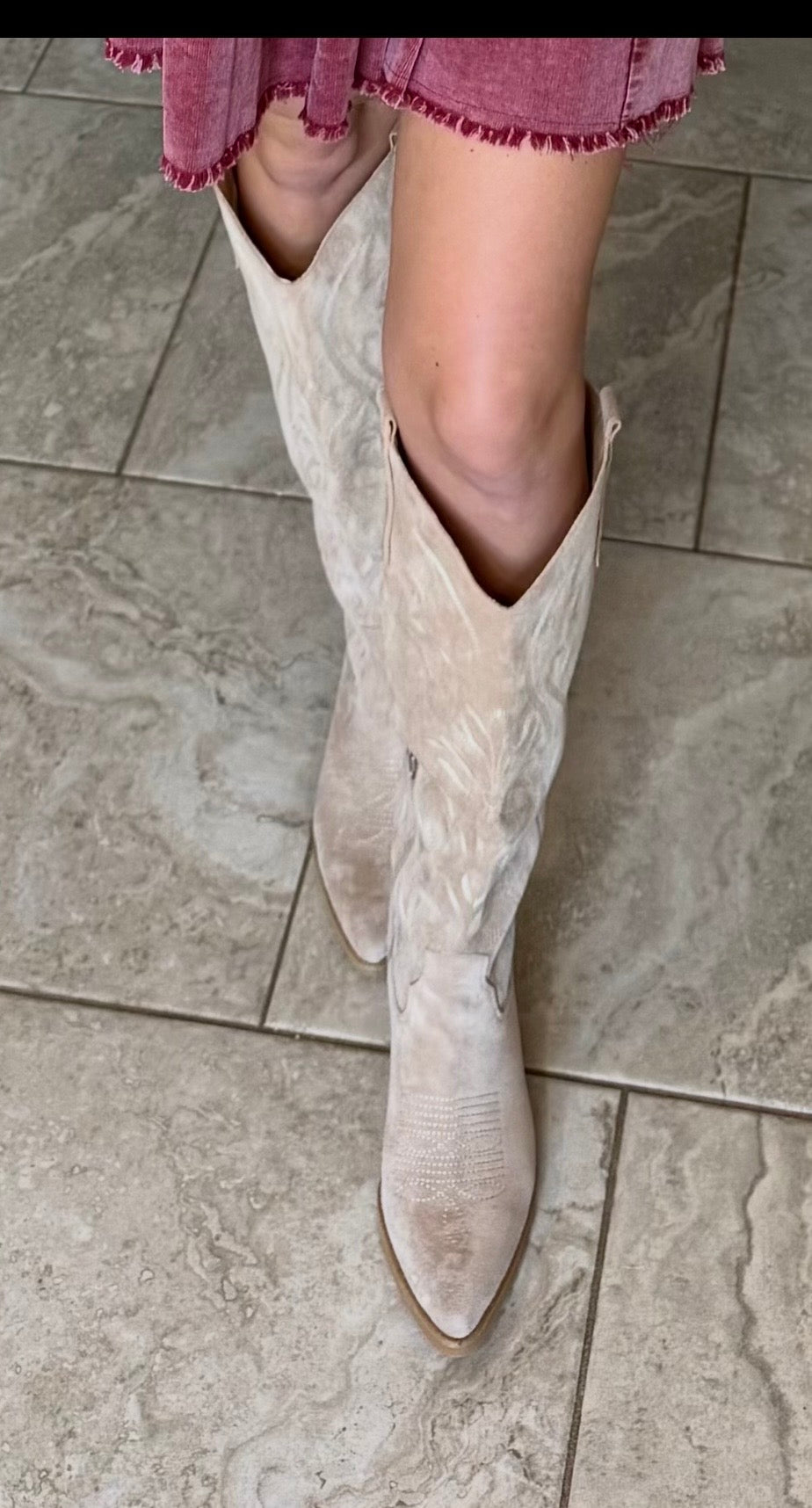 Knee High Beige Western Boots