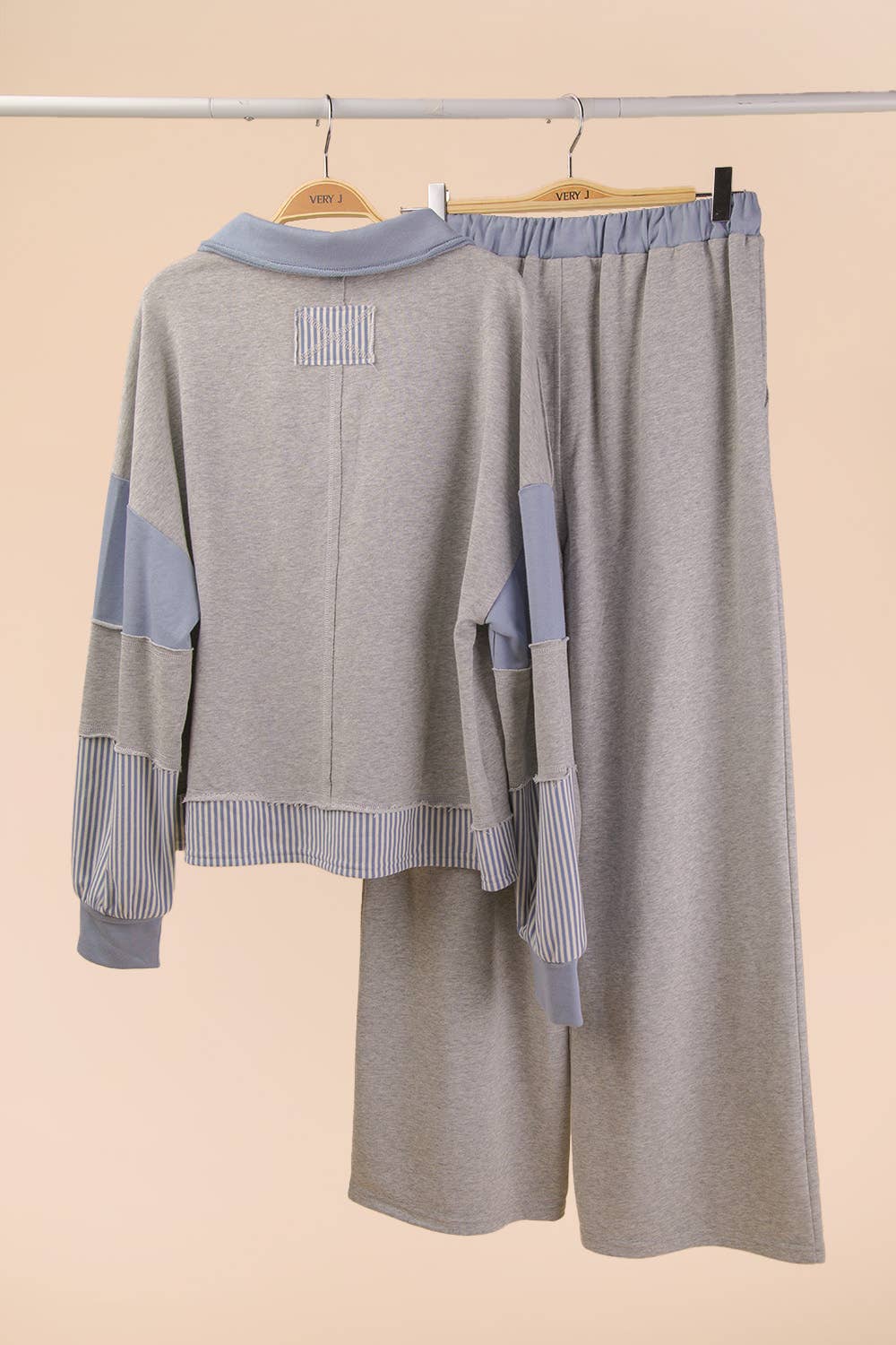 VERY J - Color Block Casual Knit Top & Pants Set