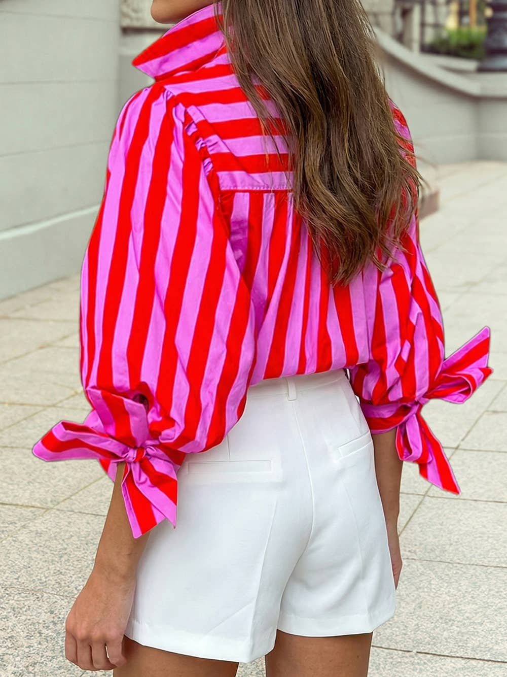 Hot Pink & Red Striped Vibrant Button Up Blouse