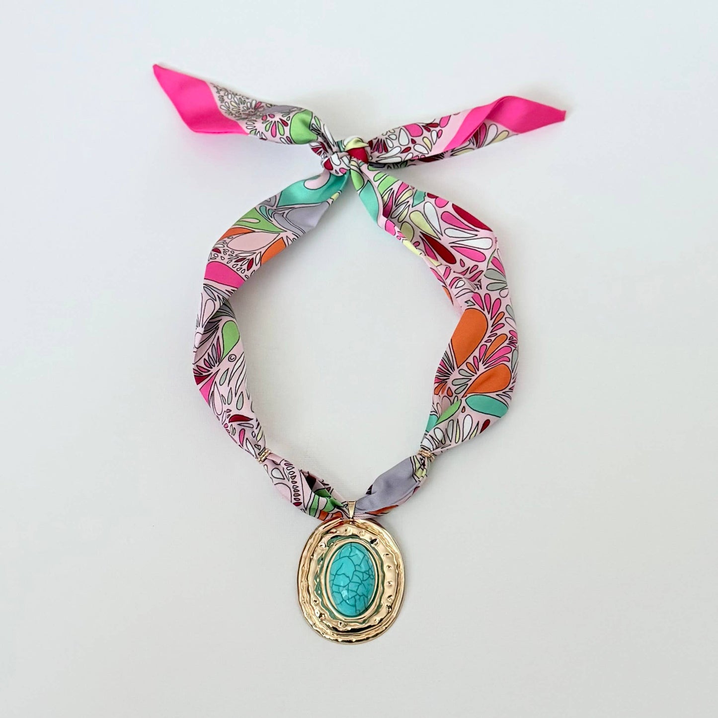 Scarf Necklace Turquoise Gold Oversized Pendant Charm