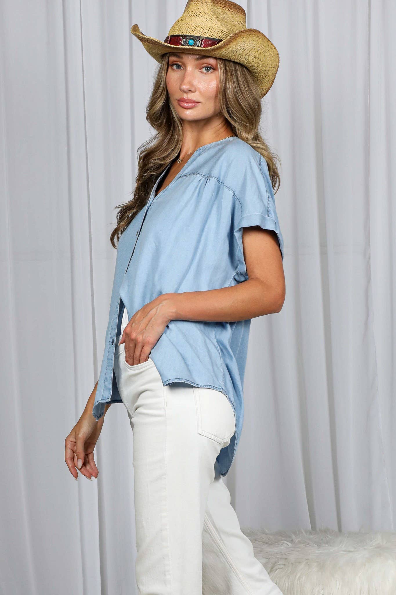 Tencel Chambray Button Up Top