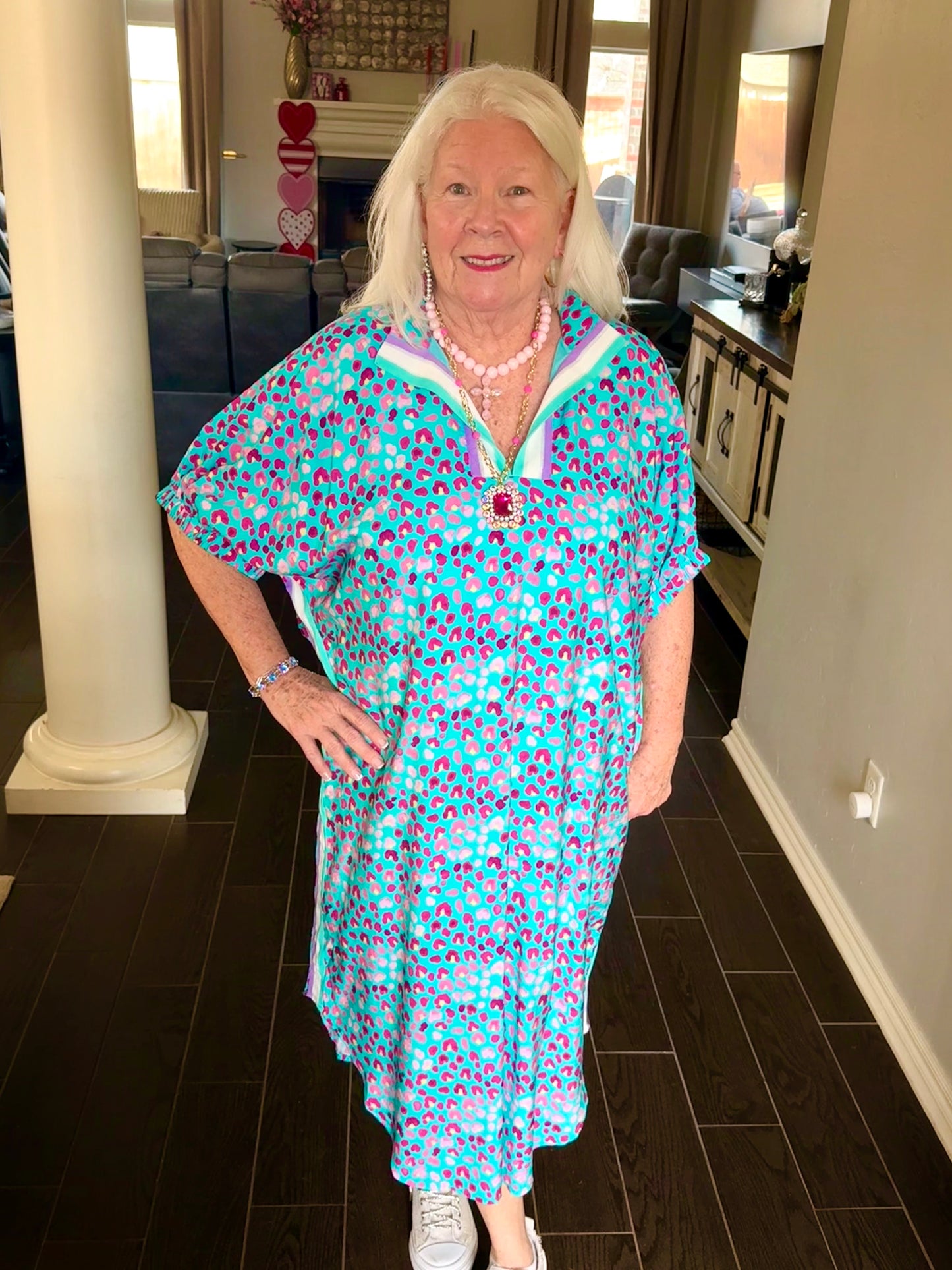 ENTRO Colorful Leopard Print Long Dress