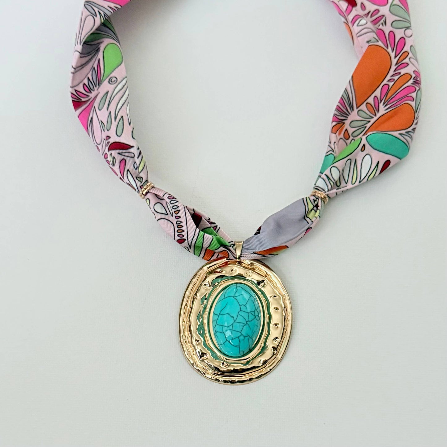 Scarf Necklace Turquoise Gold Oversized Pendant Charm