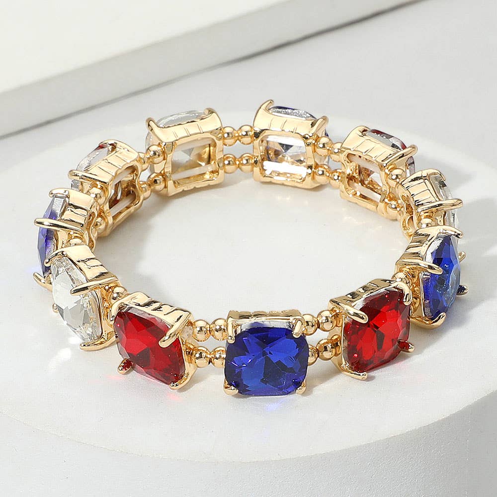 Clear -Cushion Cut Square Stone Stretch Bracelet