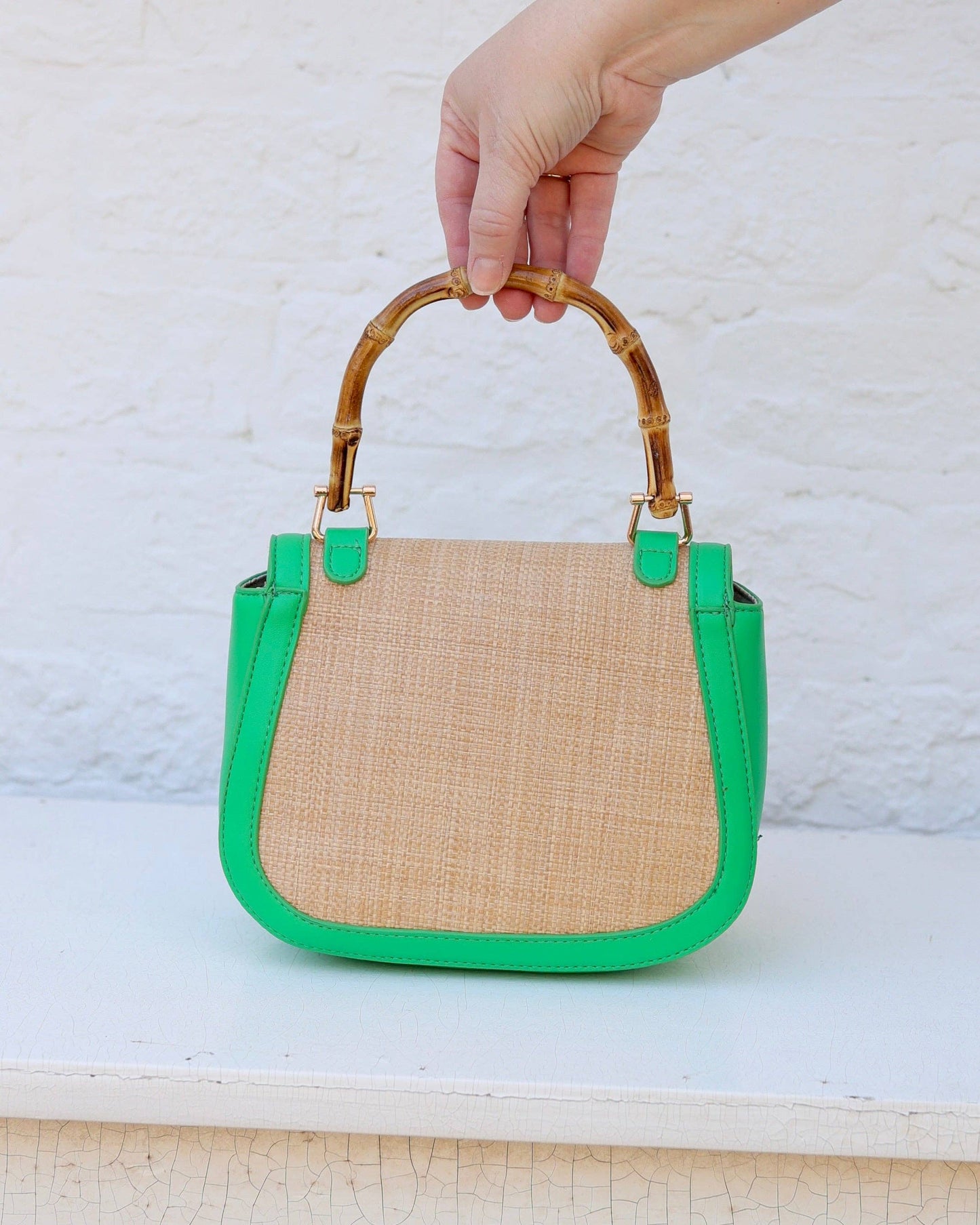 Caroline Hill - Jessica Handbag Natural Kelly Green