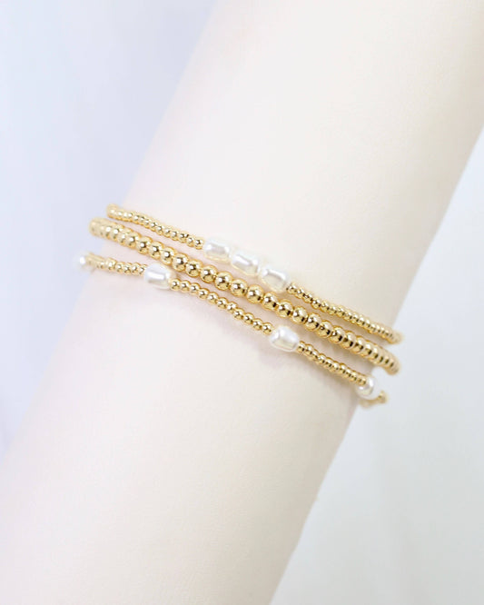Caroline Hill- Micro Gold Beaded Pearl Bracelet Set