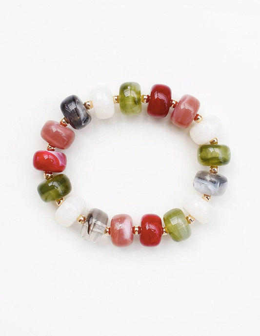 Red Green Multi Colored Beaded Bracelet