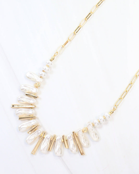 Caroline Hill - Anchorage Link and Pearl Necklace Gold