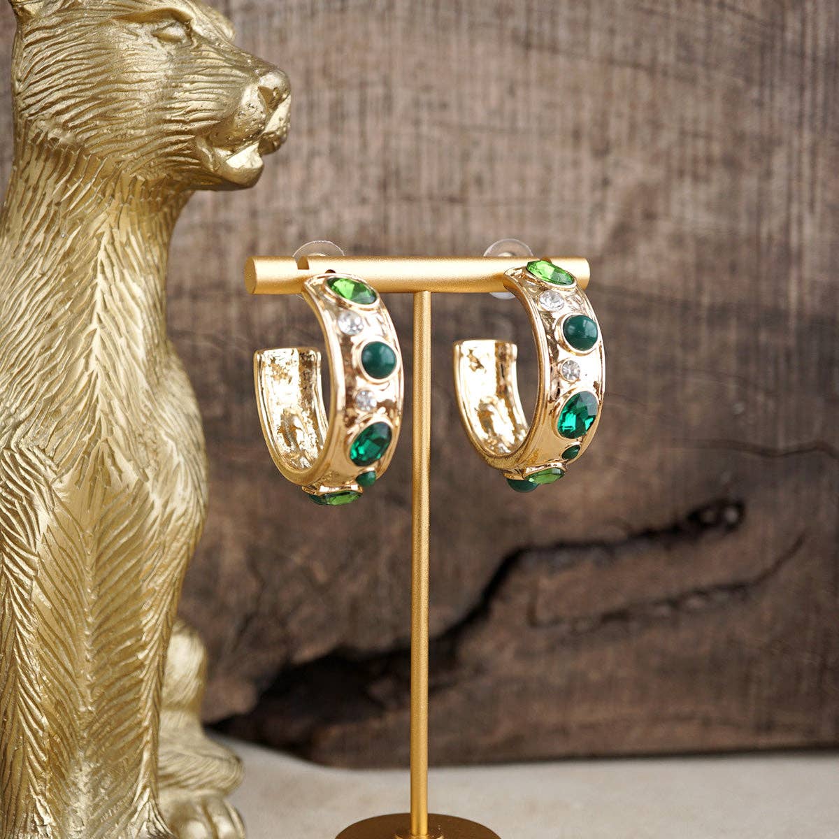 Jeweled Hoop Earrings - Blue & Greens