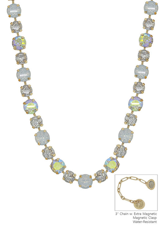 Clear, Opal & AB Crystal- Water Resistant Clear Stone Necklace with Magnetic Closure 17"