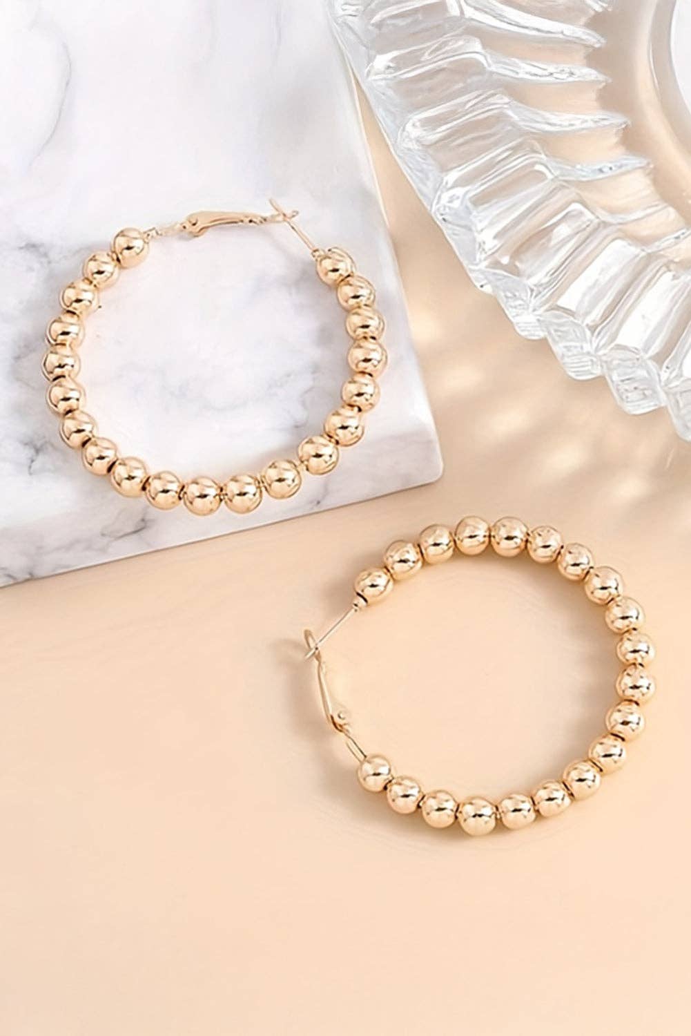 Gold Plated Beads Hoop Earrings