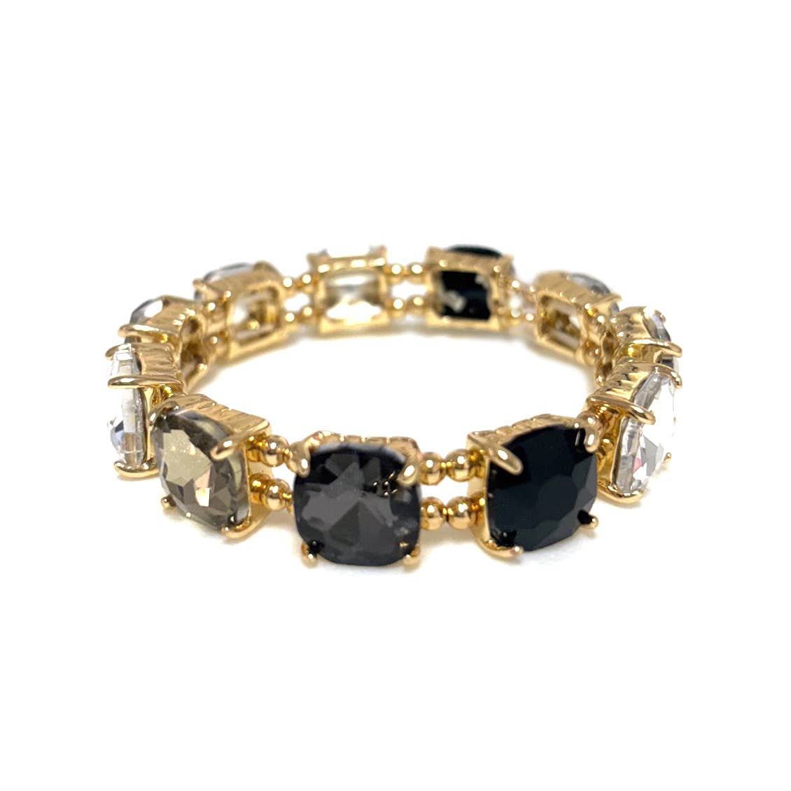 Cushion Cut Glass Crystal Linked Stretch Bracelet