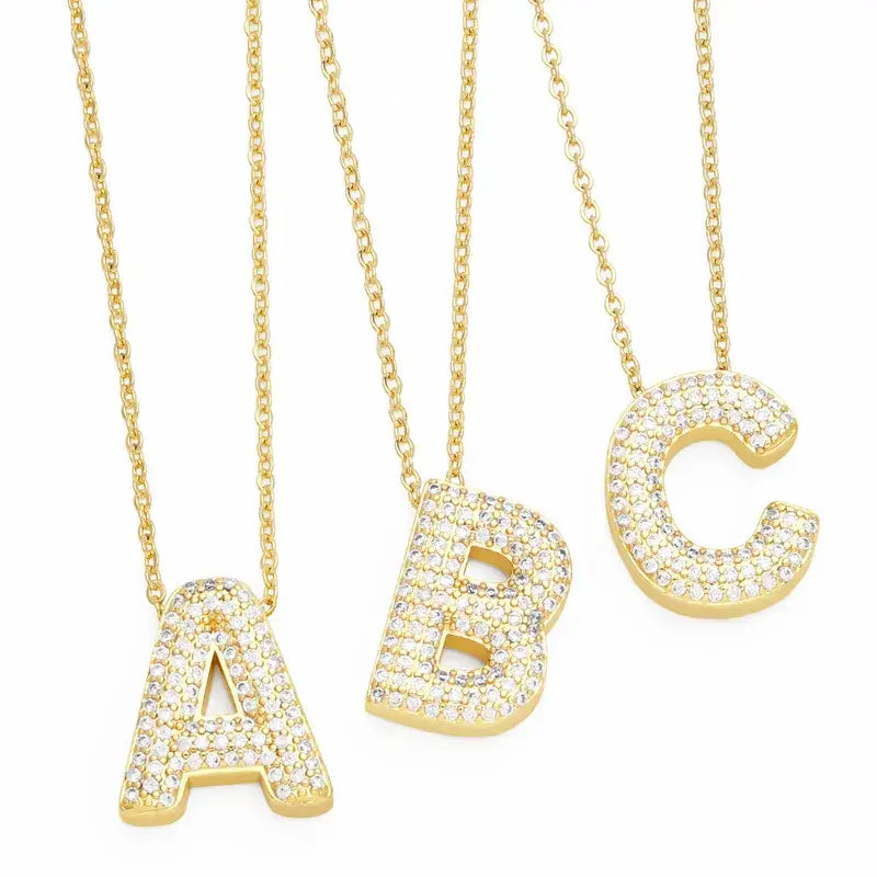 18K Gold Plated Rhinestone- Initial Necklaces