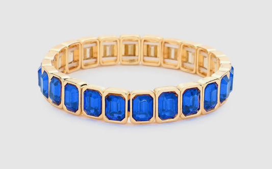 Blue Emerald Cut Stone Stretch Bracelet